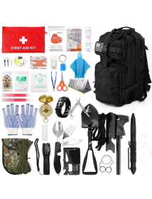 Complete rugzak met alles wat je nodig hebt tijdens noodgevallen. Bevat onder andere een schep, EHBO-kit, thermotent, regenkleding en een zakmes. Complete rugzak met alles wat je nodig hebt tijdens noodgevallen. Bevat onder andere een schep, EHBO-kit, thermotent, regenkleding en een zakmes.