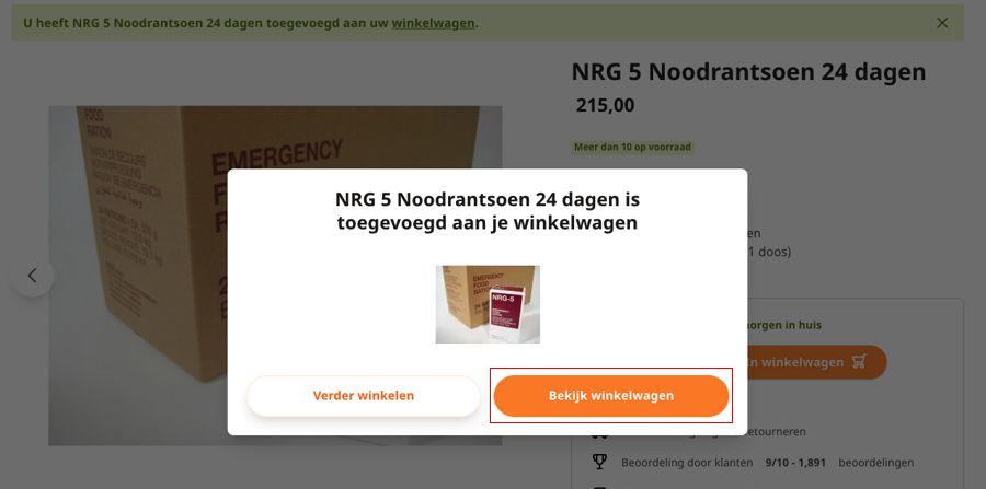 Klik nu op de oranje knop Bekijk Winkelwagen